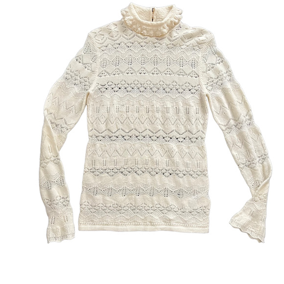 VINTAGE RALPH LAUREN BLUE LABEL MOCK NECK POINTELLE WOOL SWEATER WOMEN SIZE S - Picture 5 of 14